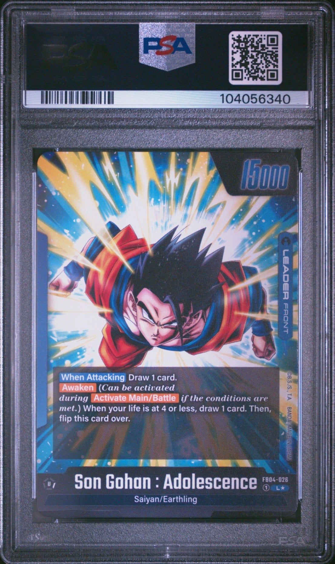 Dragon Ball Super Fusion World Son Gohan: Adolescence Alt Art Leader Back PSA 10 Slab