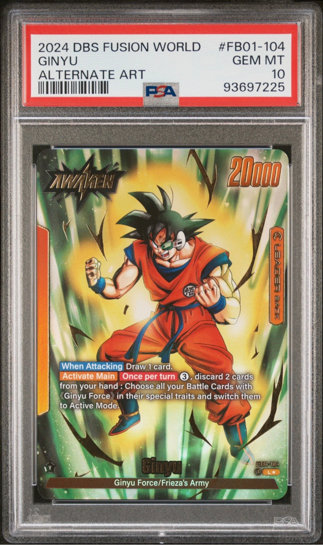 Dragon Ball Super Fusion World Ginyu Alt Art Leader Back PSA 10 Slab