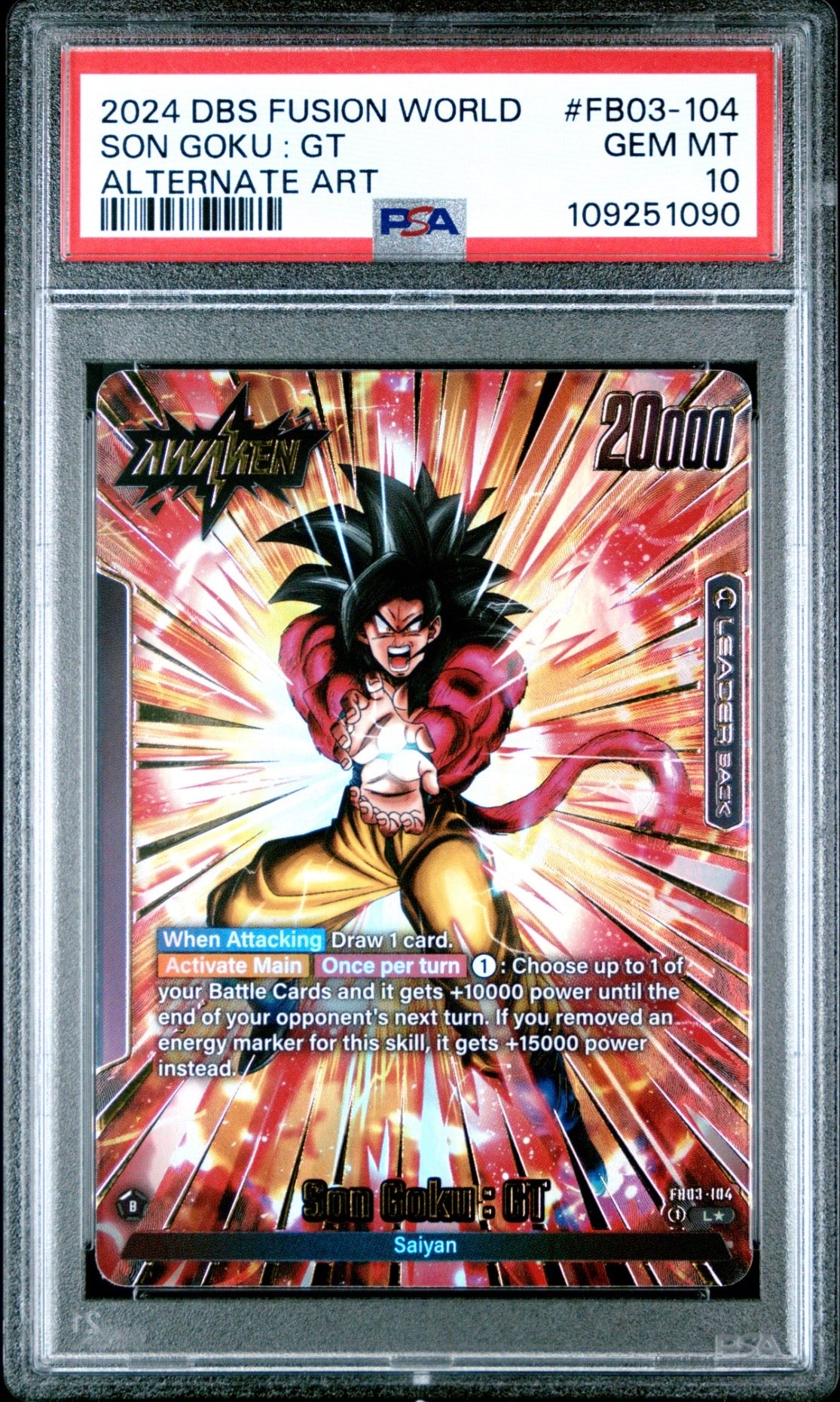 Dragon Ball Super Fusion World Son Goku: GT Alt Art Leader Back PSA 10