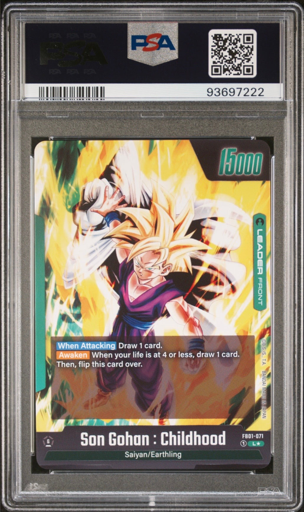 Dragon Ball Super Fusion World Son Gohan: Childhood Alt Art Leader Back PSA 10 Slab