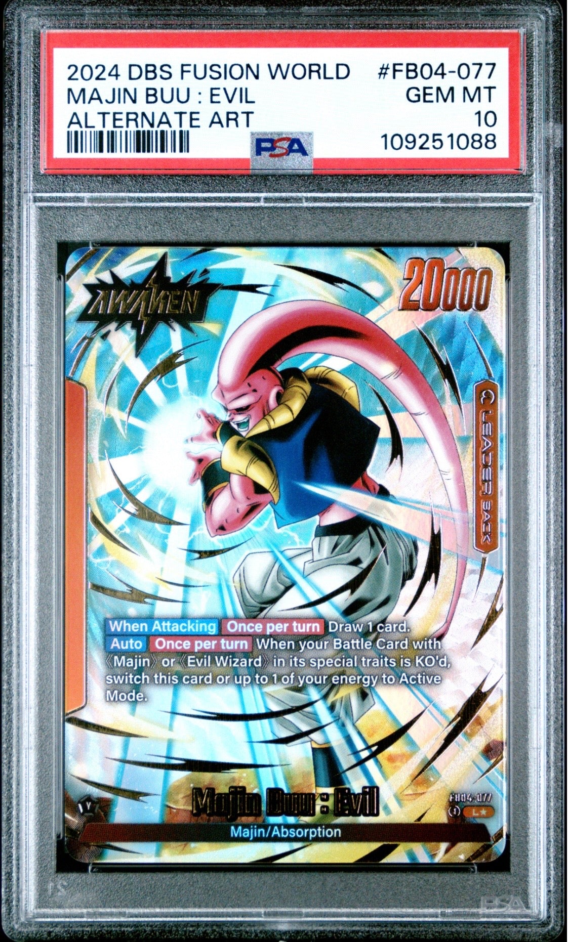 Dragon Ball Super Fusion World Majin Buu: Evil Alt Art Leader Back PSA 10 Slab