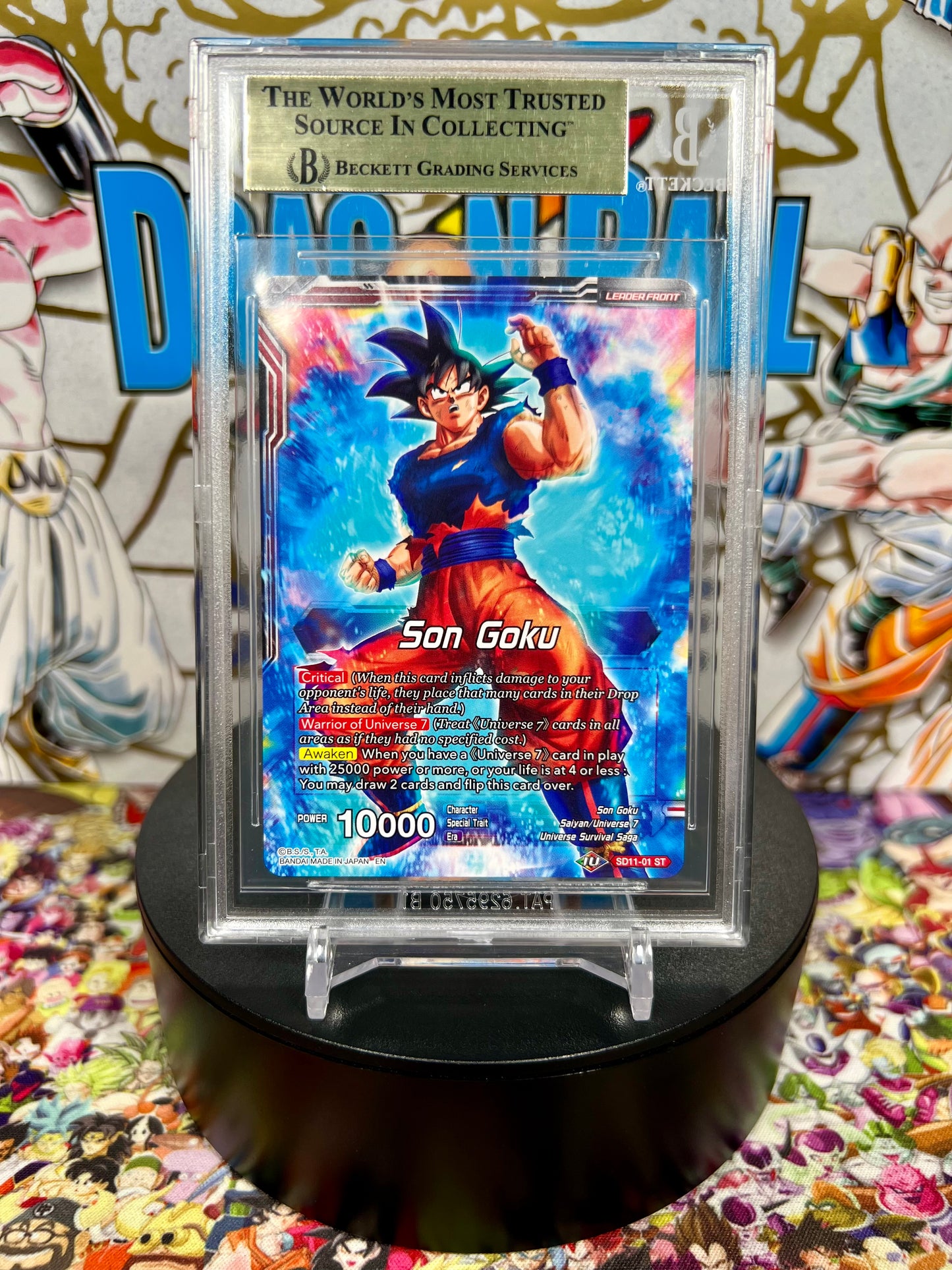 Dragon Ball Super Masters Ultra Instinct Son Goku, Hero of Universe 7 Starter Deck Gold Stamp Leader Back BGS 10 Slab