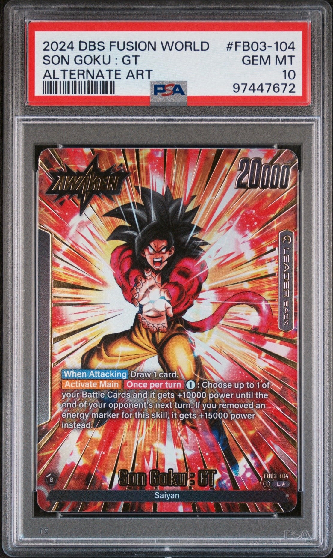 Dragon Ball Super Fusion World Son Goku: GT Alt Art Leader Back PSA 10 Slab