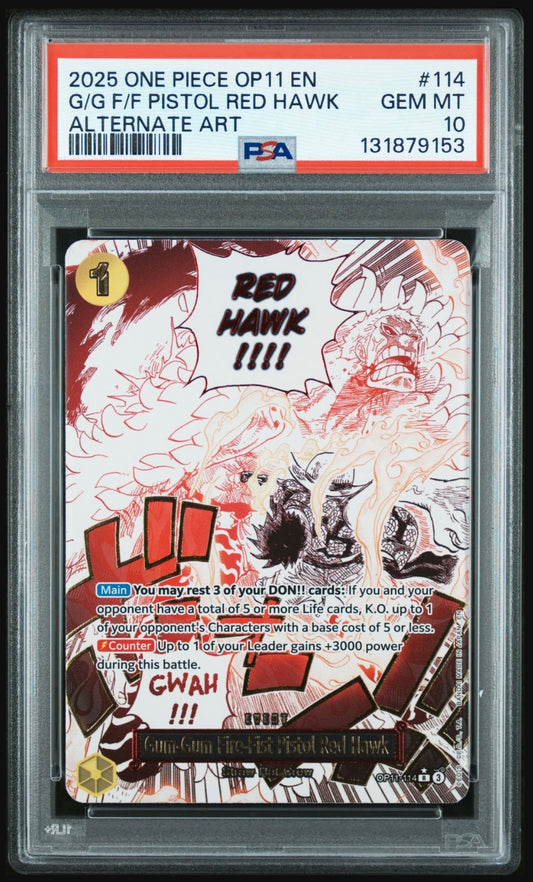 One Piece Gum-Gum Fire-Fist Pistol Red Hawk Alt Art PSA 10 Slab