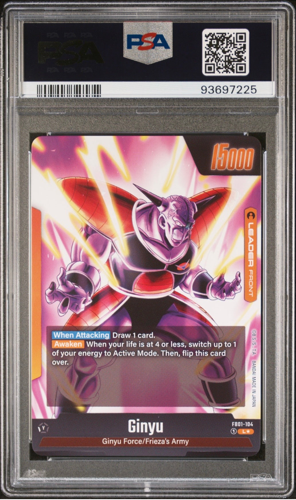 Dragon Ball Super Fusion World Ginyu Alt Art Leader Back PSA 10 Slab