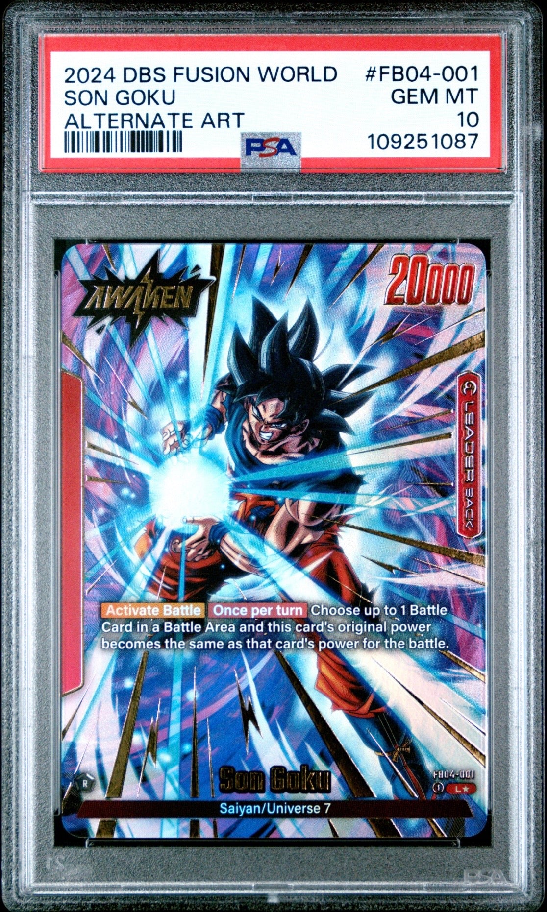 Dragon Ball Super Fusion World Son Goku Alt Art Leader Back PSA 10 Slab