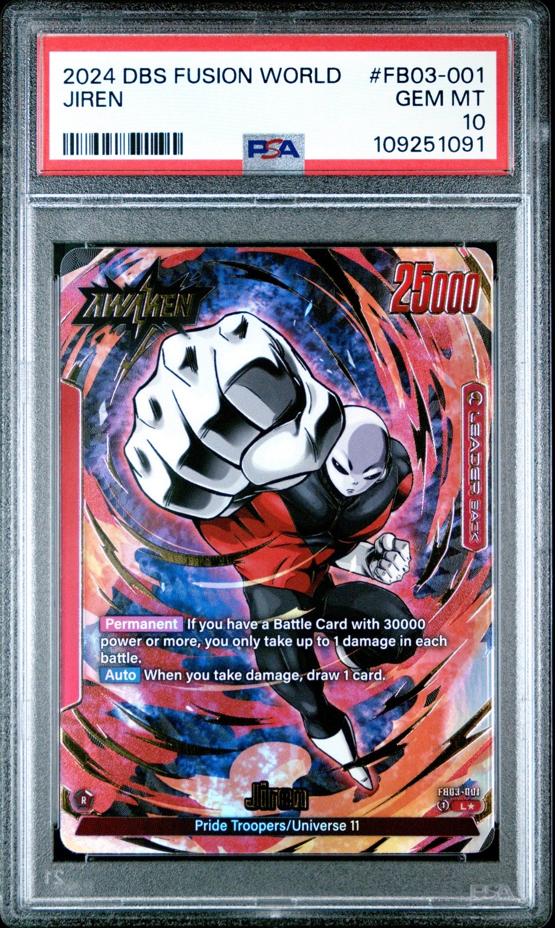 Dragon Ball Super Fusion World Jiren Alt Art Leader Back PSA 10 Slab