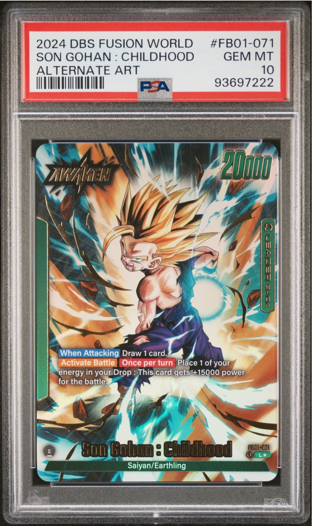 Dragon Ball Super Fusion World Son Gohan: Childhood Alt Art Leader Back PSA 10 Slab