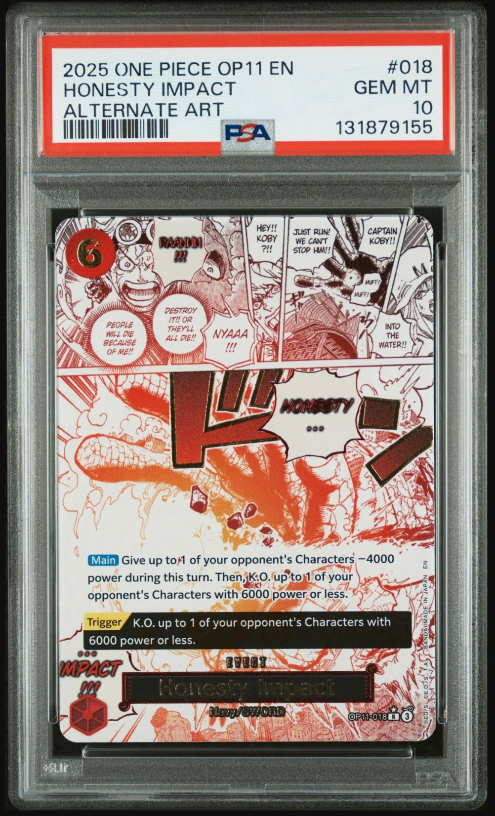 One Piece Honesty Impact Alt Art PSA 10 Slab