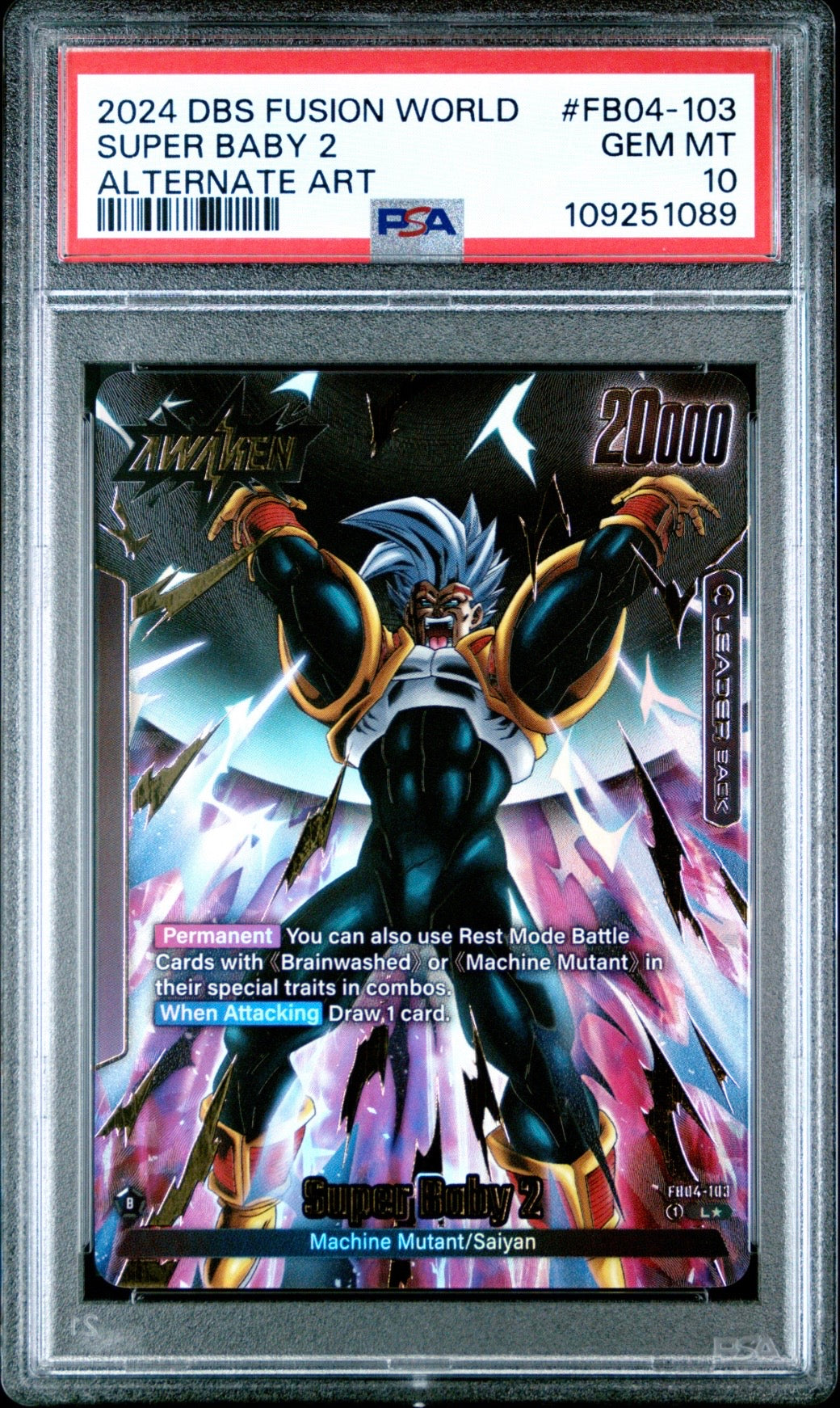 Dragon Ball Super Fusion World Super Baby 2 Alt Art Leader Back PSA 10 Slab