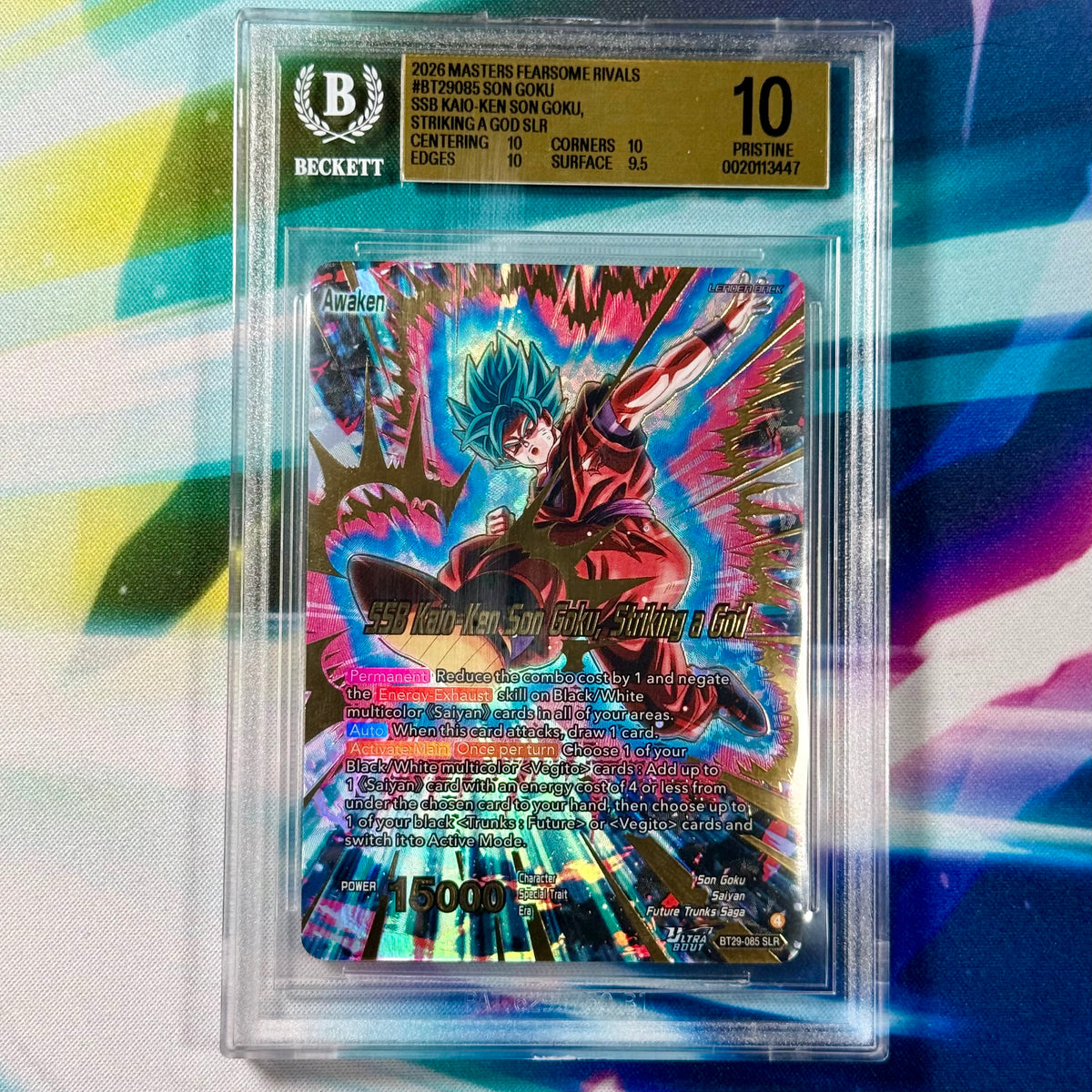 Dragon Ball Super Masters Fearsome Rivals SSB Kaio-Ken Son Goku, Striking a God Special Leader Rare BGS 10 Slab